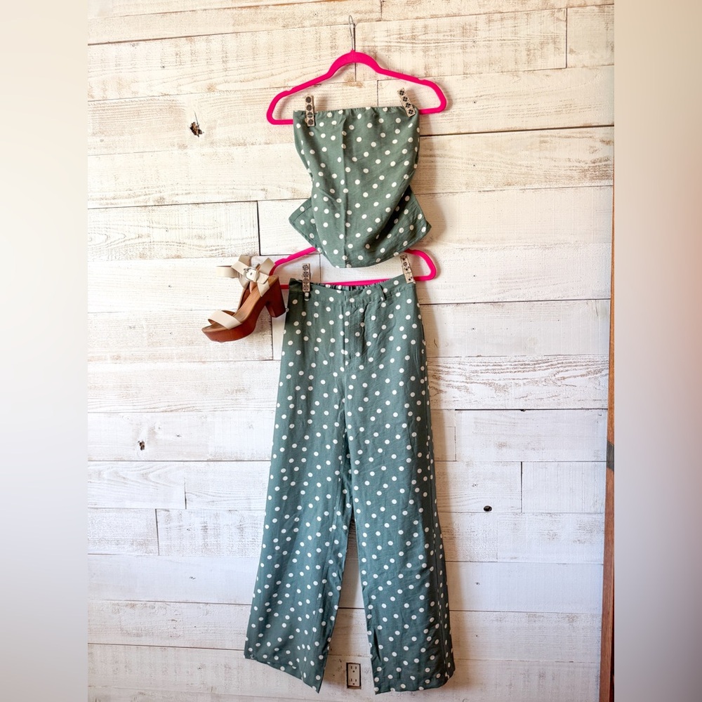Polka Dot Wide-Leg pants set - Sage Green